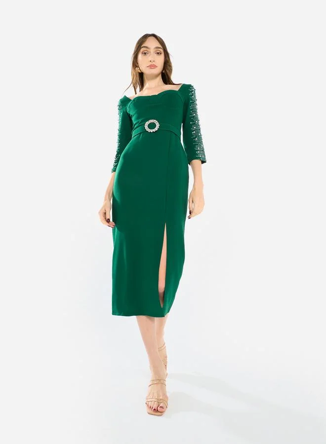 House of Moda Women Embellished Sleeve Midi Dress